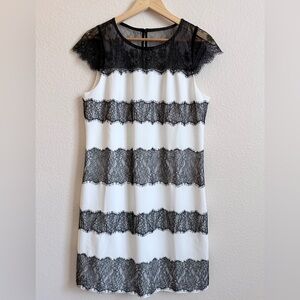 White House Black Market Contrast Lace Shift Dress – Ecru/Black – Size 12 – NWT